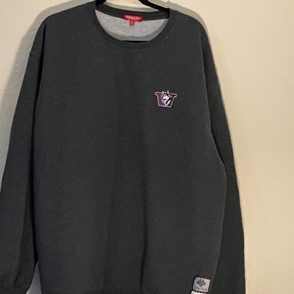 Mitchell & Ness Charcoal Crewneck Sweater with Purple Logo
